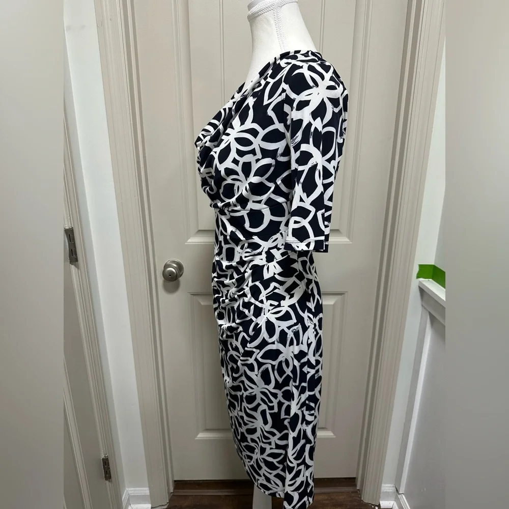 Anne Klein Navy and White Patterned Midi Dress - Picture 3 of 6